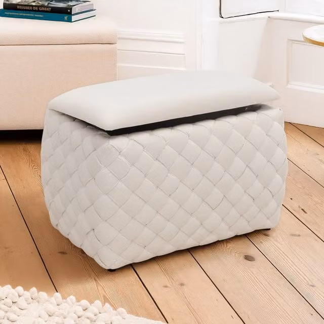 Artemis Home Modern Rectangular Velvet Storage Ottoman in Beige and White