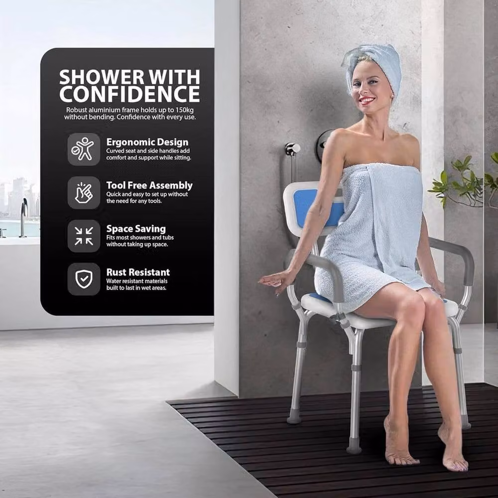 Kelvenix Blue Bathroom Shower Stool with Height Adjustable Non-Slip Legs – 4