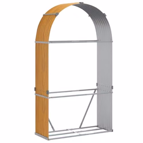 vidaXL Freestanding Log Holder in Brown Wood Look Galvanised Steel, W/D/H: 120 x 45 x 210 cm – 1