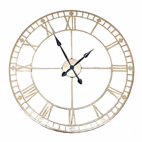Pacific Lifestyle Large Industrial Skeleton Wall Clock in Gold and Black