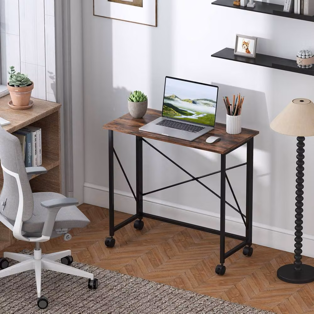 Rolipo Brown Folding Computer Desk with Castors, 80 cm – 3