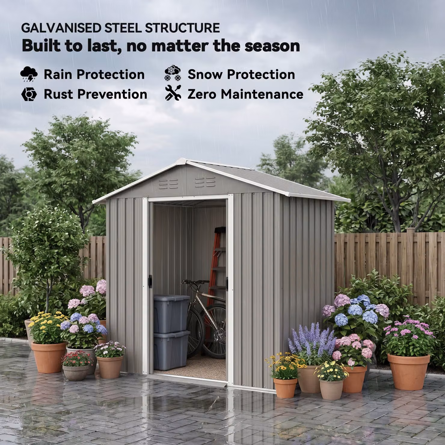 Outsunny Metal Garden Storage Shed in Grey with Sliding Doors and Side Vent – 4