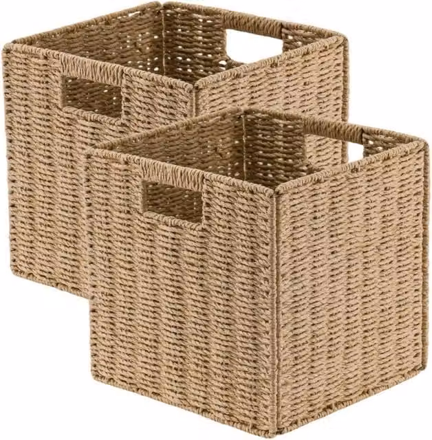 Kelvenix Set of 2 Foldable Seagrass Storage Baskets with Handles in Beige and Sand – 1