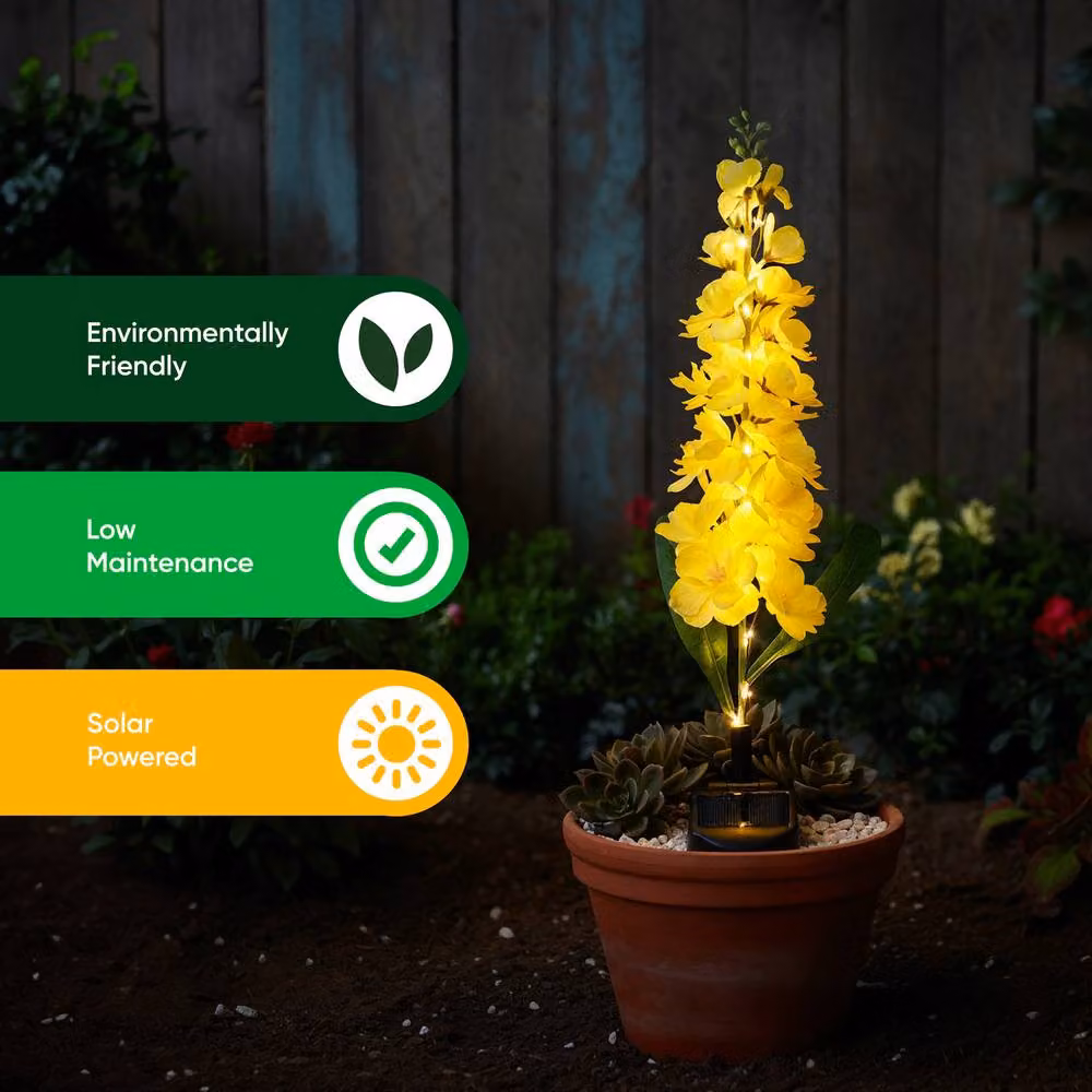 Gardenwize Solar Yellow Delphinium Stake Light with 20 LED Warm White Lights for Garden and Terrace – 3