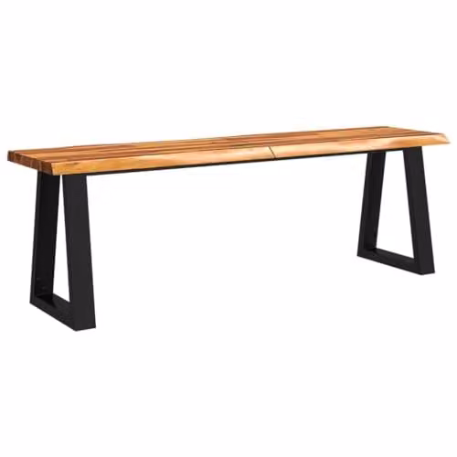 vidaXL Industrial Acacia Wood Bench with Live Edge and Metal Legs, Brown, W: 140 cm, D: 35 cm, H: 45 cm – 1