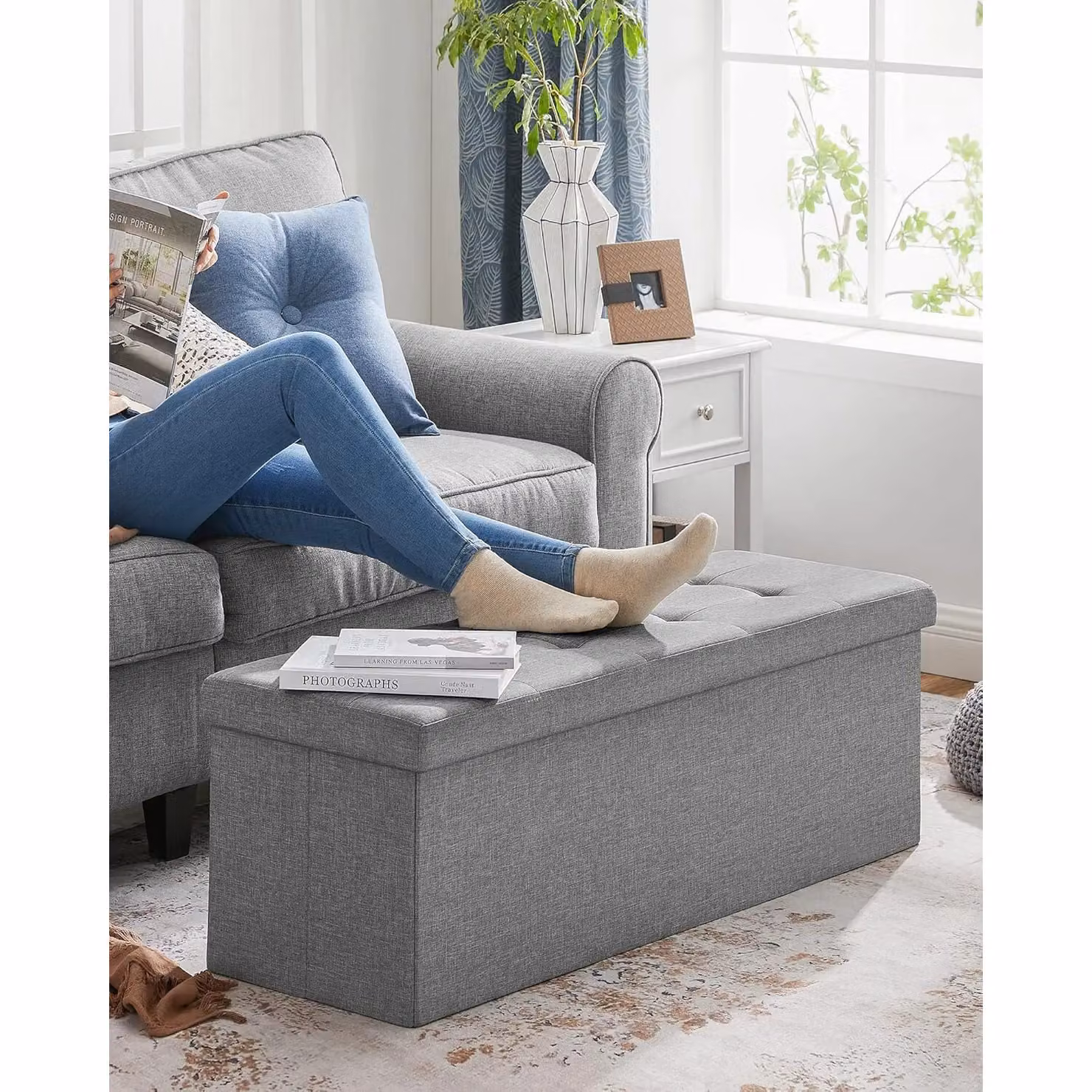 SONGMICS Large Storage Ottoman Bench in Light Grey – 2