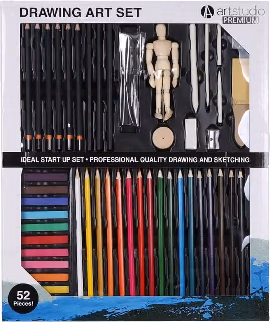 Art Studio Premium Multicolour Pigment Drawing Art Set with Wood Elements