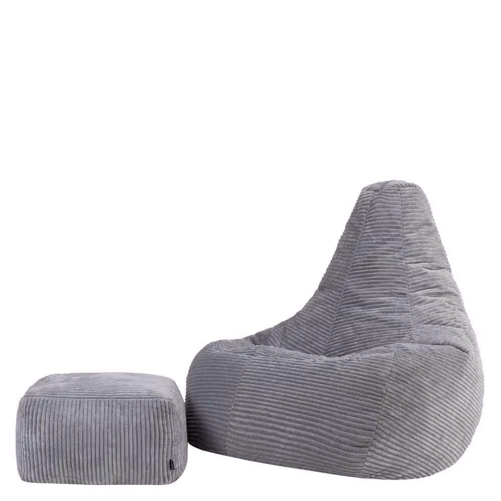 icon Dalton Corduroy XL Recliner Bean Bag and Footstool in Grey – 2