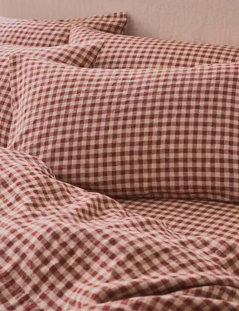 Piglet In Bed Linen Rich Gingham Pillowcase Set in Red Mix
