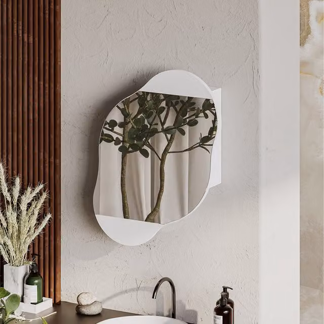 Decortie Cloud Bathroom Wall Mirror Storage Cabinet in White