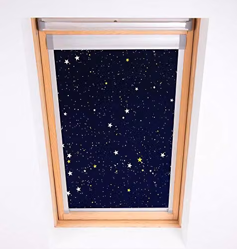 Bloc Blinds Night Sky Blackout Blind for Velux Roof Windows, Silver with Black Stars