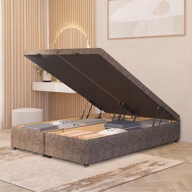 Somnior Beds Ltd Ottoman Divan Bed Frame with Gas Lift Base in Brown Tweed Fabric, W/D/H: 150 x 203 x 153 cm