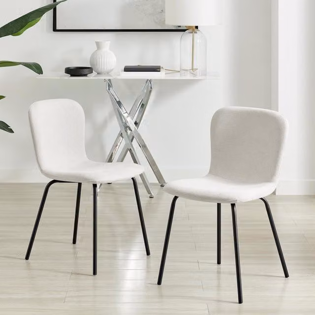 FurnitureboxUK Set of 2 Asti Dining Chairs in Beige Linen Effect Fabric with Black Metal Legs