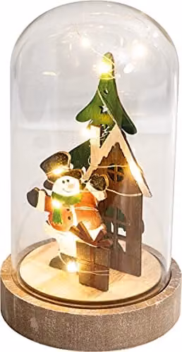 Netagon Christmas Battery Powered Light Up Cloche Snowman Ornament in Red and White with Multicolour LED Lights