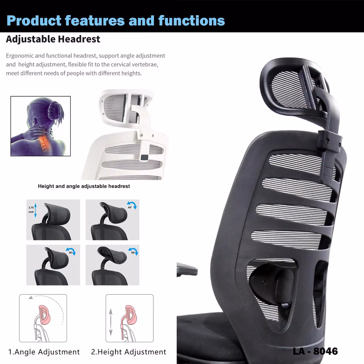 JFY Ergonomic Reclining Office Chair with Flip-Up Armrests and Headrest in Black Fabric – 2