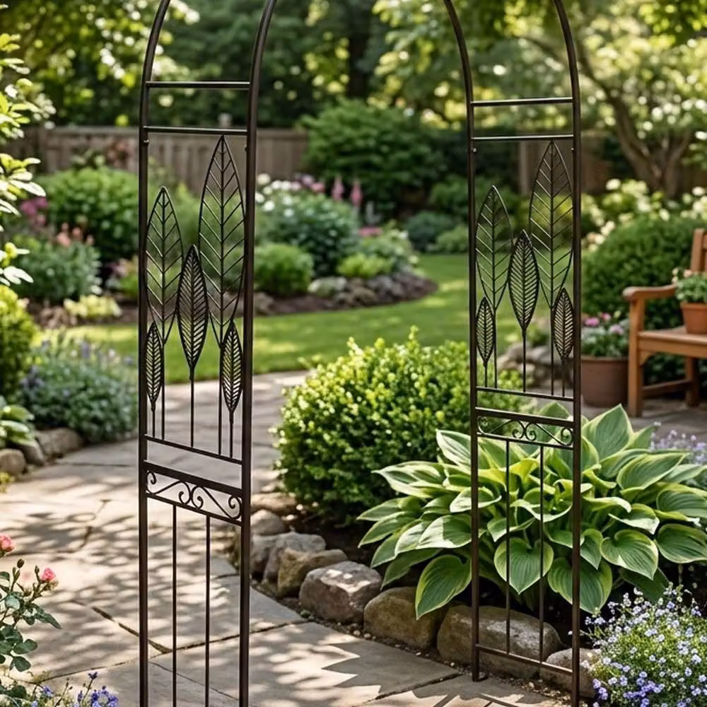 Garden Greatness Helix Rustic Leaf Outdoor Garden Arch in Brown – 2