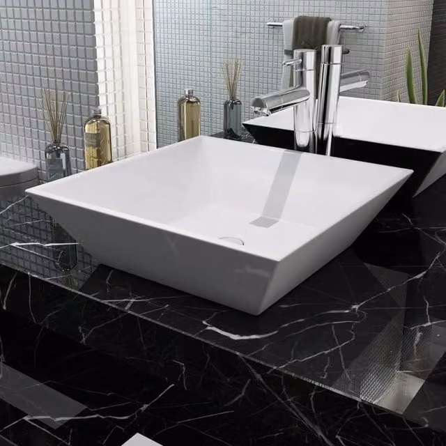 Berkfield Home Square Ceramic Basin, White, W/D/H: 41.5 x 41.5 x 12 cm
