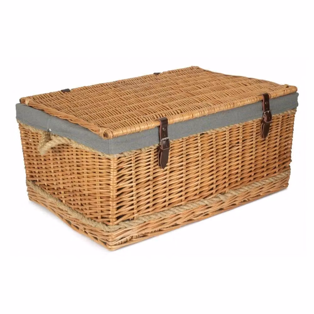 Red Hamper Grey Wicker Trunk with Rope Handles and Cotton Lining – 2