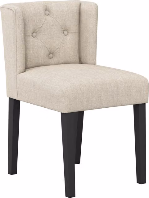 Lemon Pavilion Furniture Shay Winged Armless Dining Chair in Beige Linen Blend and Rubberwood