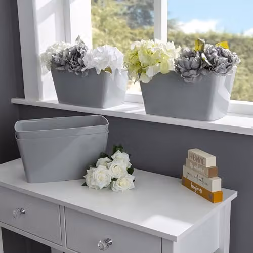 Wham Studio Set 4 Grey Plastic Rectangular Planter Troughs, 30cm – 4