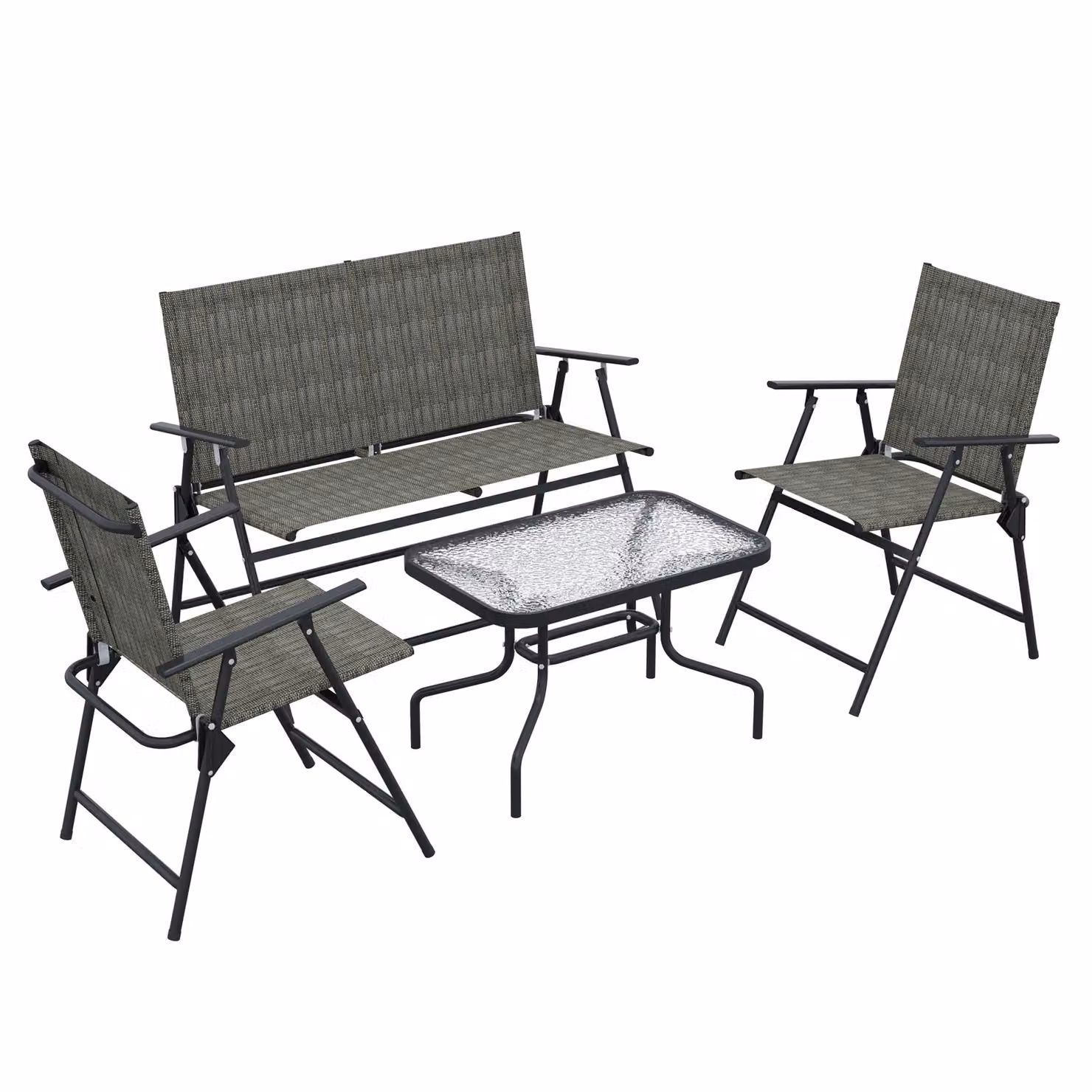OUTSUNNY Brown and Grey Modern Patio Furniture Set with Table, Foldable Chairs and Loveseat – 2