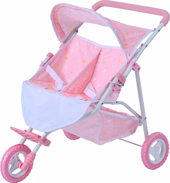 Olivia's Little World Twinkle Stars Princess Baby Doll Twin Stroller in Pink, White and Gold
