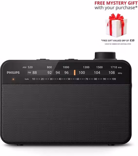 Philips TAR2509-10 Portable FM/AM Radio with 3.5 mm Jack, Black