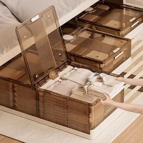 HYGRAD Large Under Bed Storage Box with Lids and Wheels, Brown, W/D/H: 82 x 40 x 20 cm