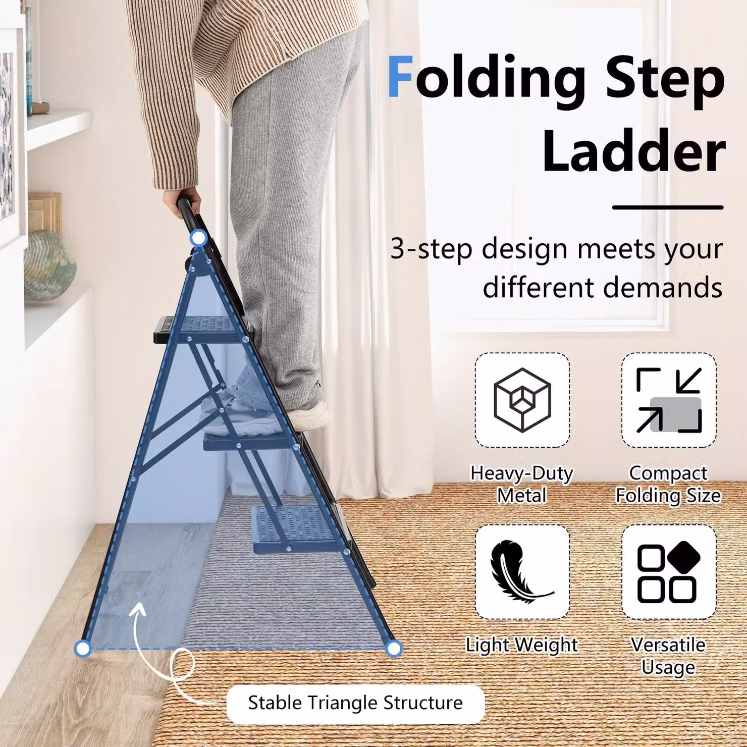 Costway 3 Step Foldable Metal Step Ladder in Black – 4