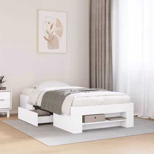 Berkfield Home White Engineered Wood Bed Frame with Drawers, W/D/H: 90 x 200 cm – 1