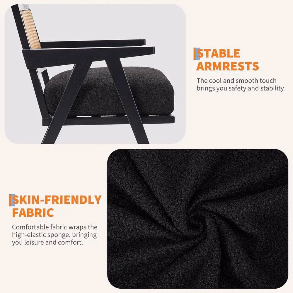 GarveeHome SPETLEK Mid-Century Farmhouse Accent Chair in Black Fabric with Wood Armrests – 3