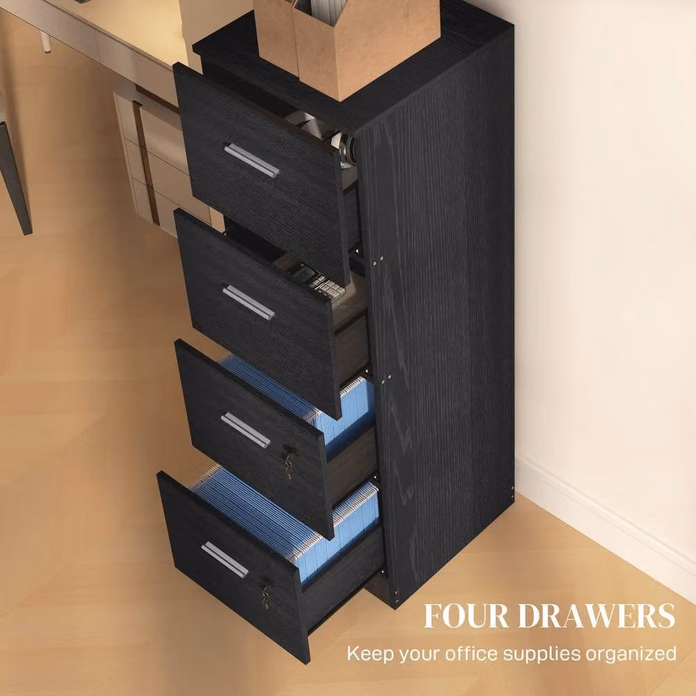 ERGOVEXA Lockable Four-Drawer Filing Cabinet in Black – 4