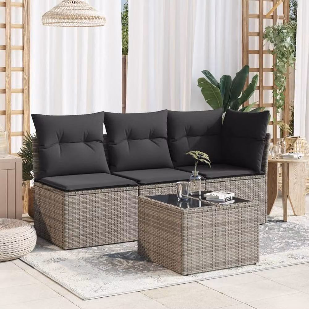 Berkfield Home Grey Poly Rattan Garden Table with Glass Top, W/D/H: 55 x 55 x 37 cm – 2