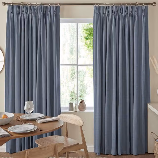 Simply Collection Blue Checked Blackout Fabric Panel Curtain