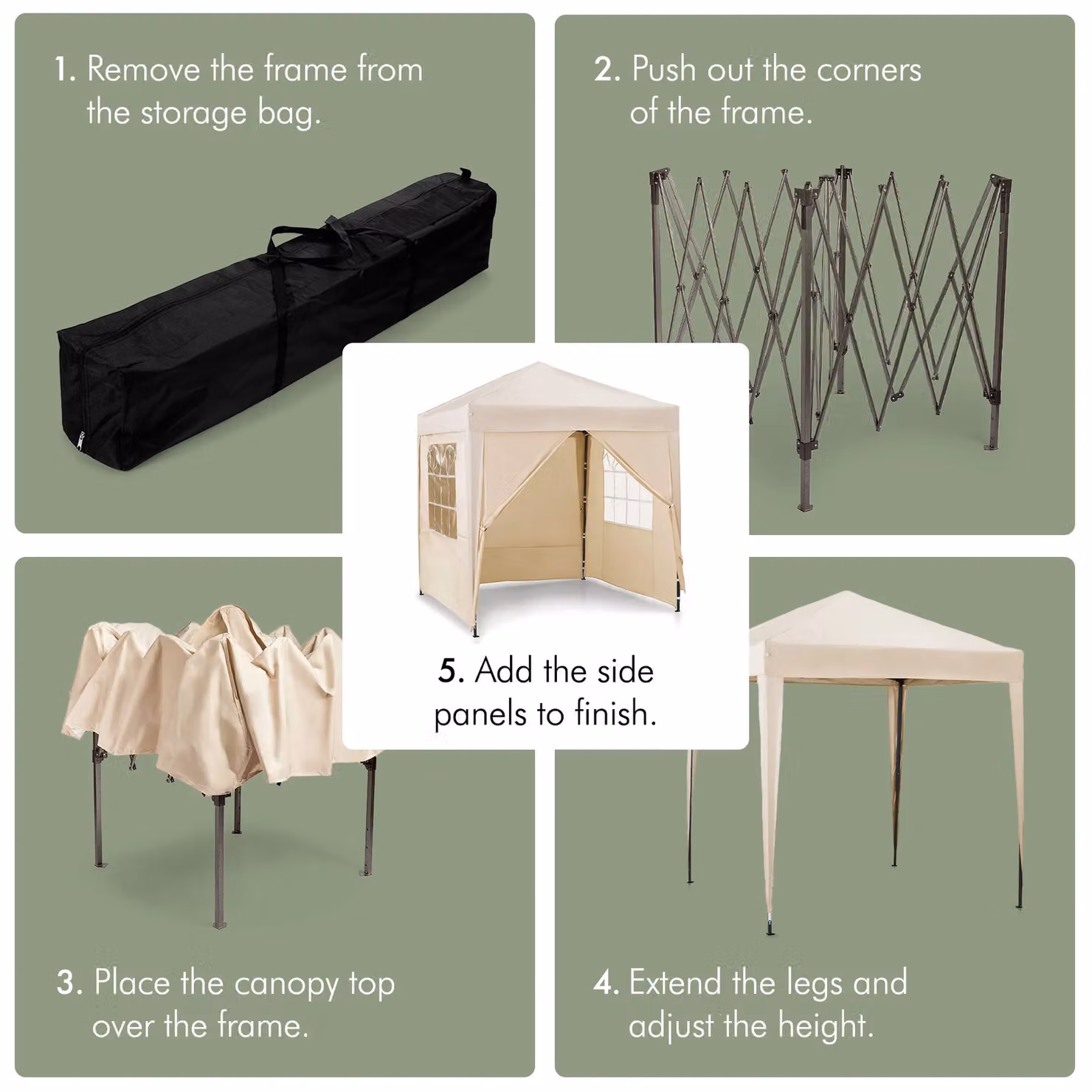 VonHaus Beige Heavy Duty Pop Up Gazebo with Sides and Windows, W/D/H: 200 x 200 x 231 cm – 3