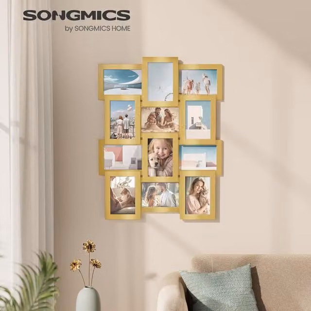 SONGMICS Gold Collage Picture Frames for 12 x 10x15 cm Photos