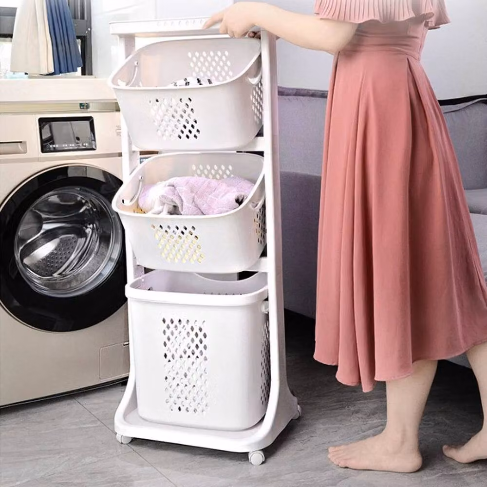 Kelvenix Portable Collapsible Laundry Trolley with Wheels and Removable Bag, White – 4