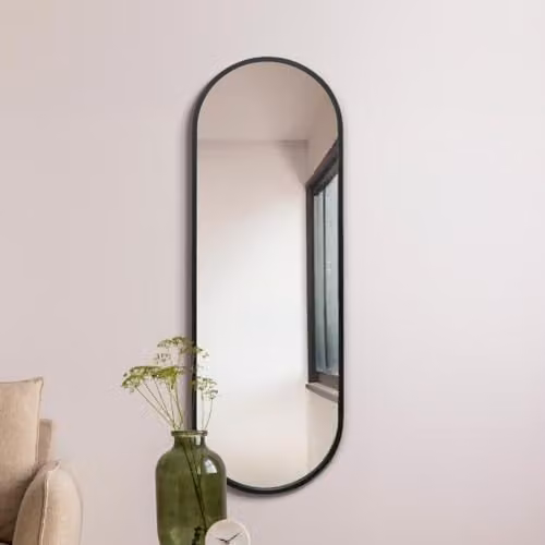 MirrorOutlet Black Metal Framed Double Arched Wall Mirror, W: 55 cm, H: 160 cm