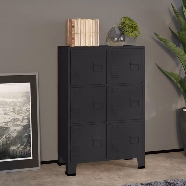 Berkfield Home Industrial Metal Storage Chest in Black, W/D/H: 75 x 40 x 115 cm