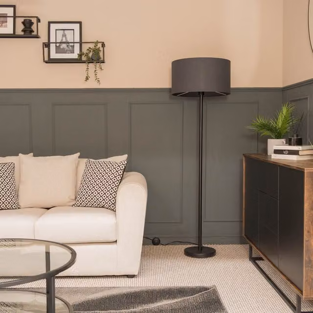 ValueLights Charlie Modern LED Floor Lamp with Black Fabric Cylinder Lampshade