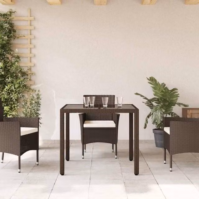 Berkfield Home Brown Poly Rattan Square Garden Table with Glass Top W/D/H: 90 x 90 x 75 cm – 1