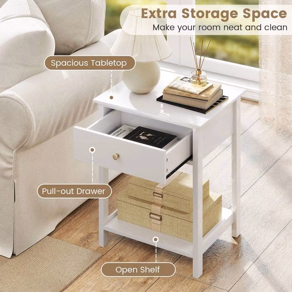 VOGREX Set of 2 Modern 2-Tier White Lacquered Nightstands – 2