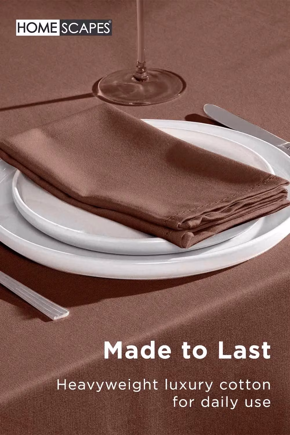 Homescapes Plain Round Cotton Tablecloth in Brown, Diameter: 178 cm – 4