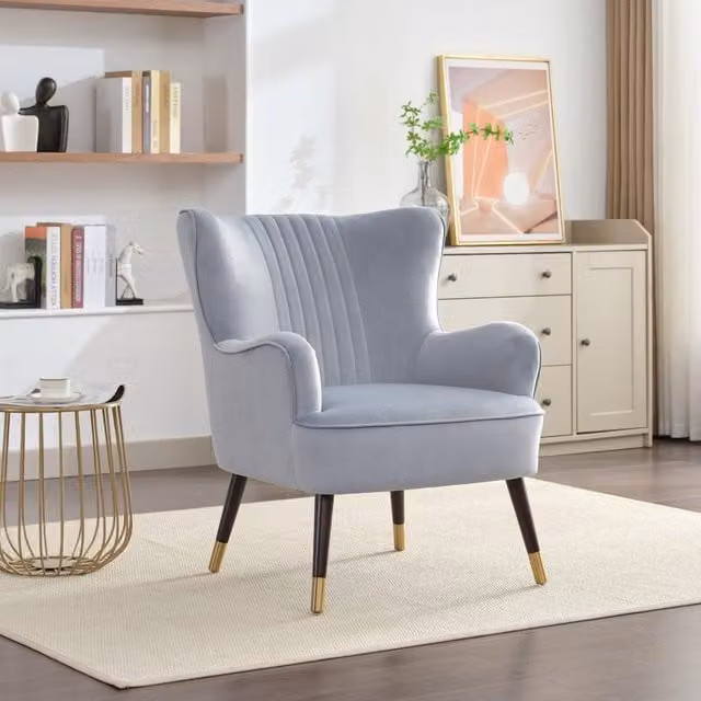 Artemis Home Madison Modern Velvet Fabric Accent Chair in Light Blue with Solid Wood Frame and Armrests