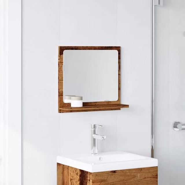 Berkfield Home Rustic Brown Bathroom Mirror Cabinet with Hinged Doors and Internal Shelves, W: 40 cm, D: 11 cm, H: 37 cm