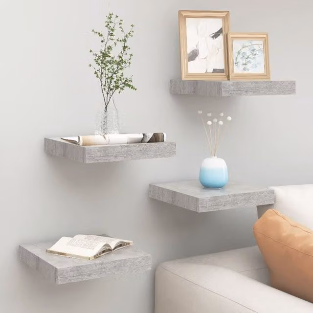 Berkfield Home Floating Wall Shelves, 4 Piece Set, Concrete Grey, W/D/H: 23 x 23.5 x 3.8 cm