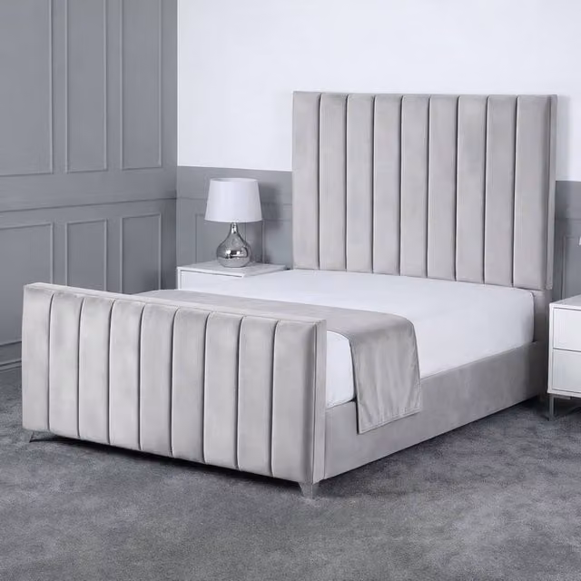 Living Comfort Bedz Empress Silver Velvet Upholstered Gas Lift Storage Bed with 48 Inch Headboard, Super King, W/D/H: 200 x 200 cm – 1