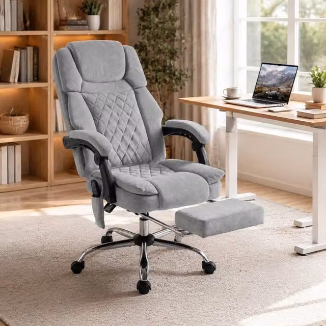 STILVORA Grey Velvet Executive Office Chair with Footrest and Headrest – 1