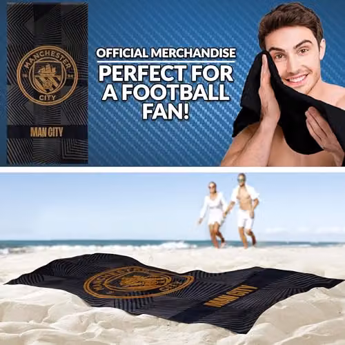 Manchester City F.C. Black Cotton Quick Dry Bath Towel, W: 137 cm, H: 69 cm – 2