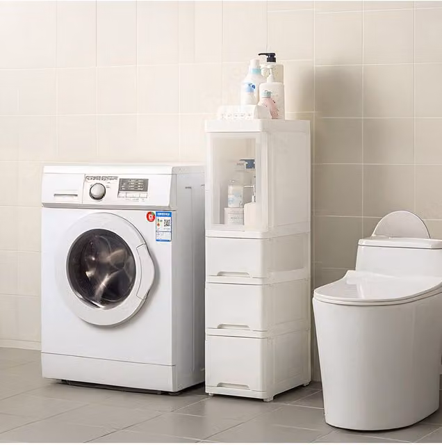 Living and Home Slim Plastic Storage Drawer Organiser with 2 Wheels in White – 1